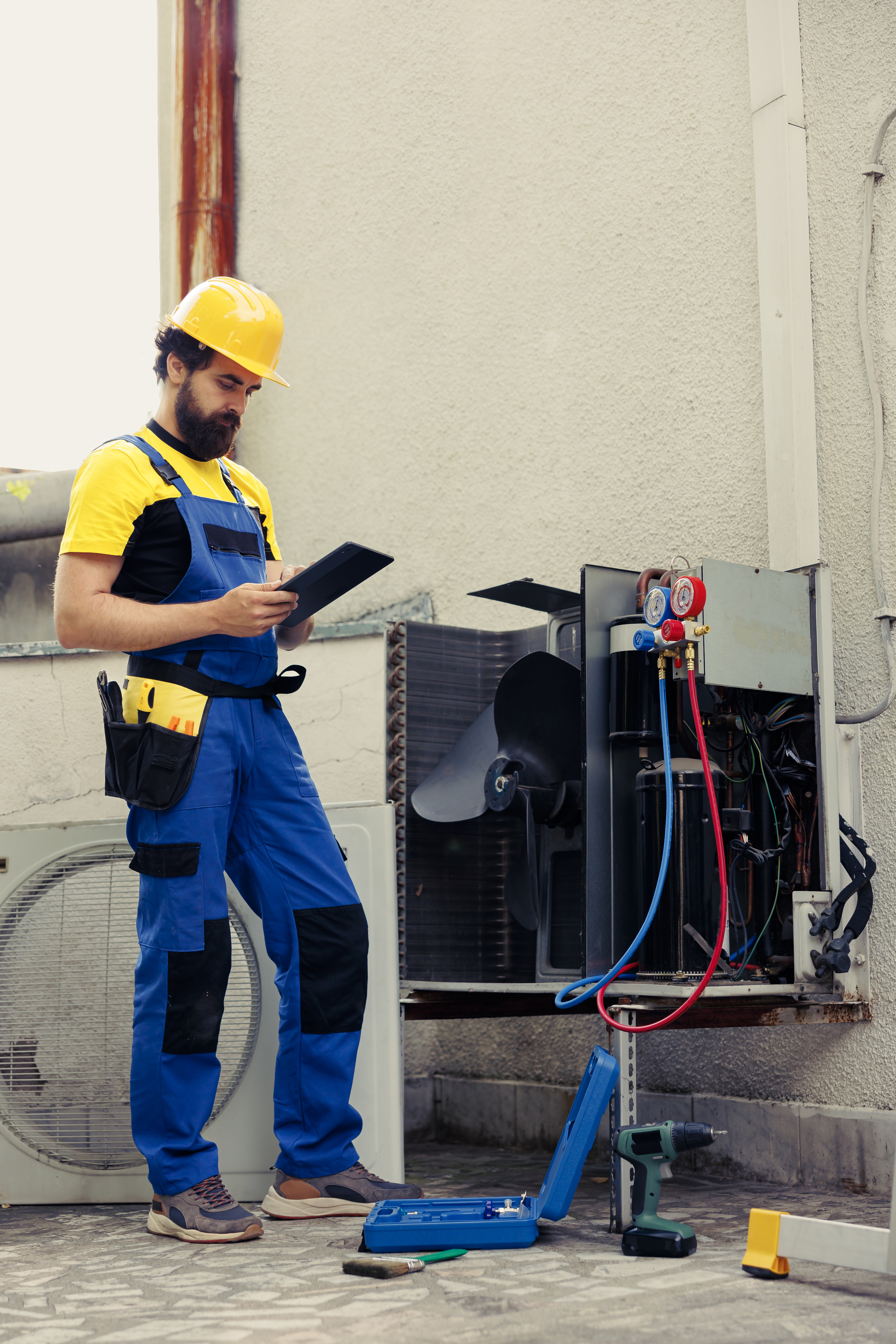 HVAC technician working on residential equipment
